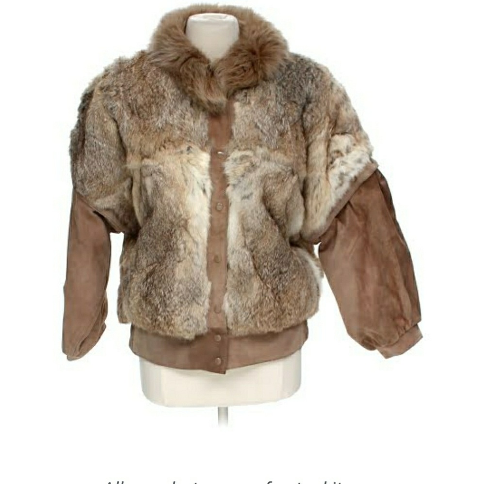 Fur coat , real fur and suede  coat vest combo